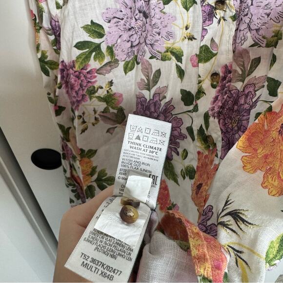 Marks & Spencer Floral Print Pure Linen Button Down Blouse Size US 12 - Picture 6 of 6